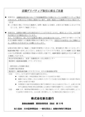 新生銀行FX取引説明書：リスクと注意点
